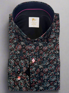CL2477 Black Floral mens long sleeve shirt - Claudio Lugli Shirts - best printed shirts