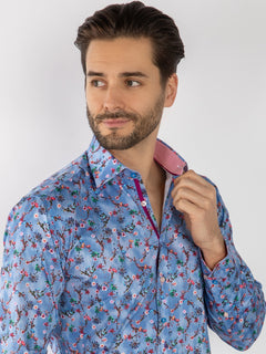 CL2578 BLUE TIE DYE FLOWERS - Claudio Lugli Shirts