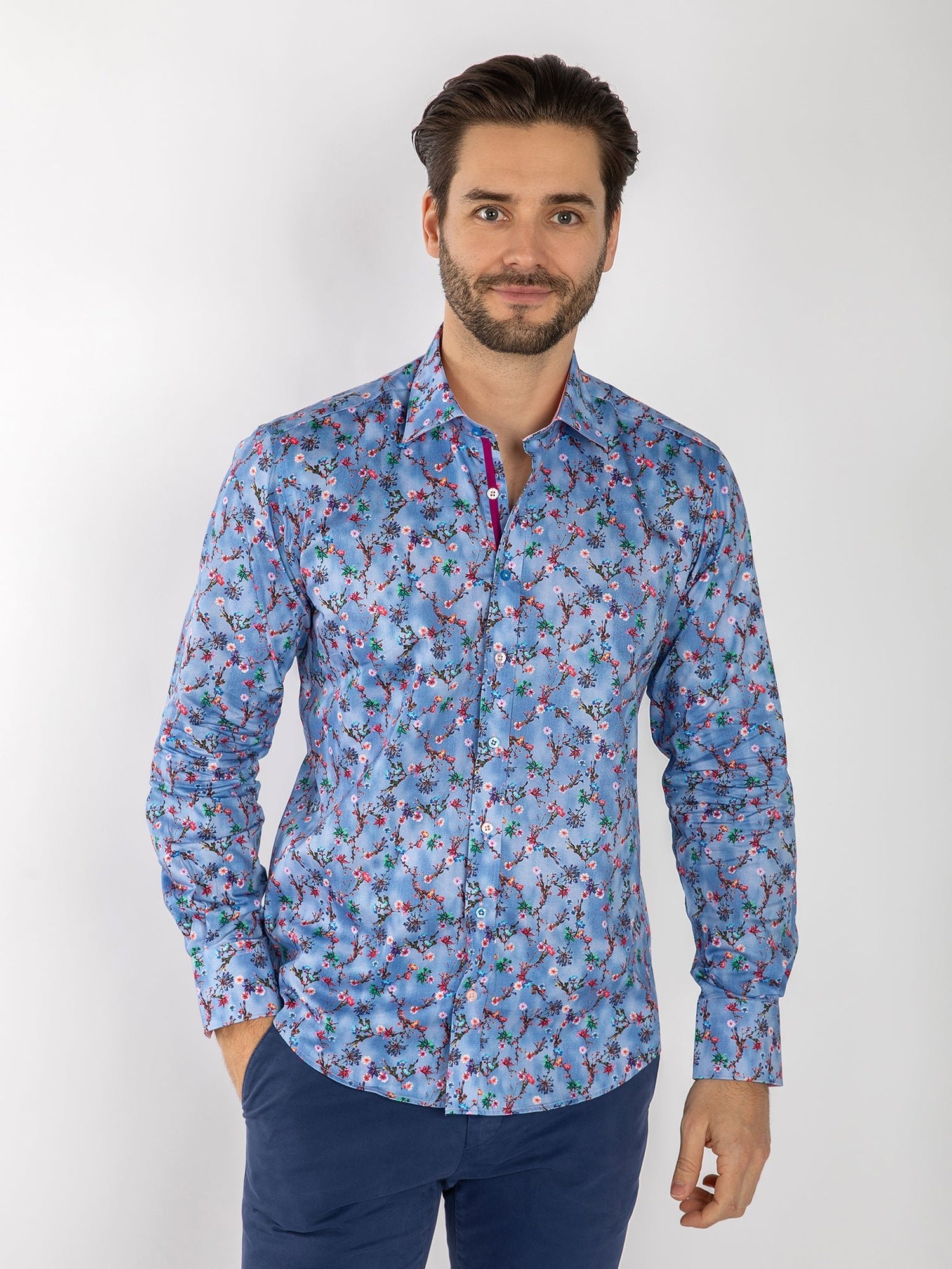 CL2578 BLUE TIE DYE FLOWERS - Claudio Lugli Shirts