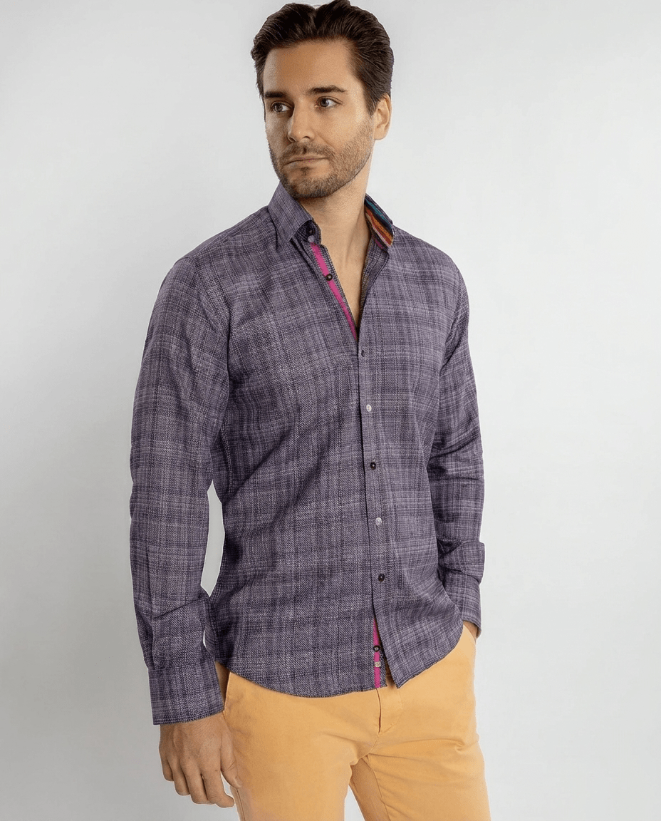 Classic Brush Cotton Shirt with Multicoloured Stripe Insert - Claudio Lugli Shirts