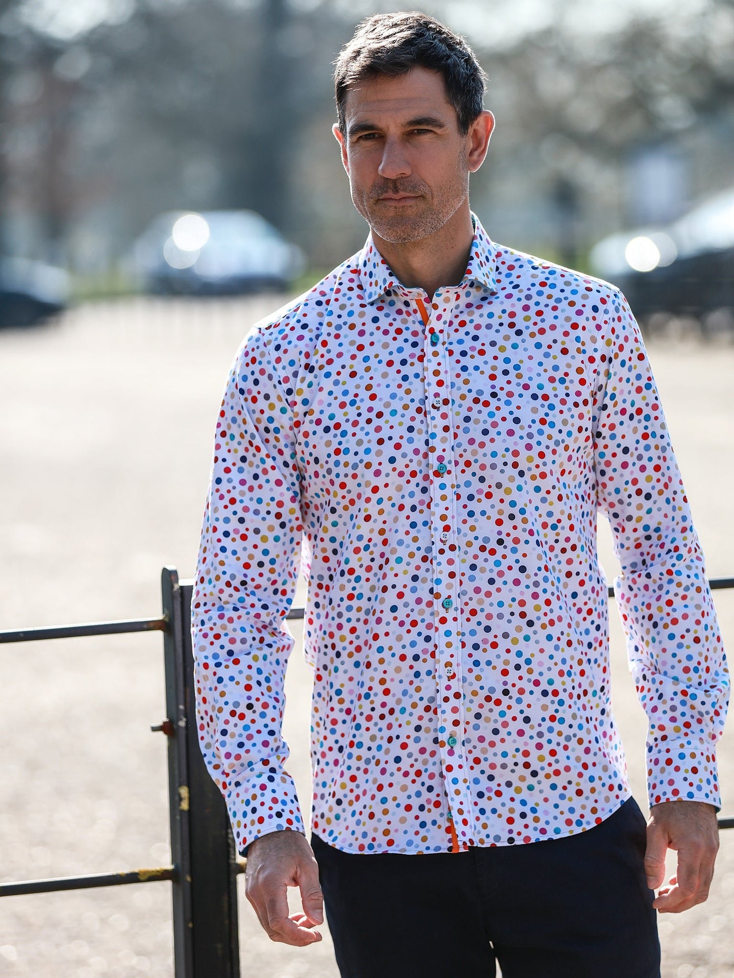 CLASSIC POLKA DOT MEN'S LONG SLEEVE SATIN COTTON SHIRT - Claudio Lugli Shirts