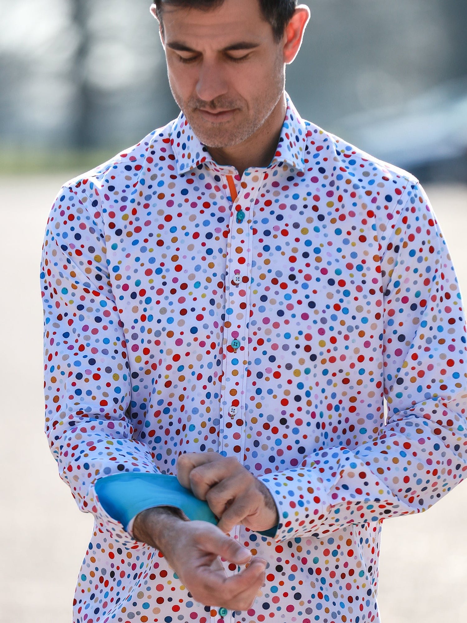CLASSIC POLKA DOT MEN'S LONG SLEEVE SATIN COTTON SHIRT - Claudio Lugli Shirts