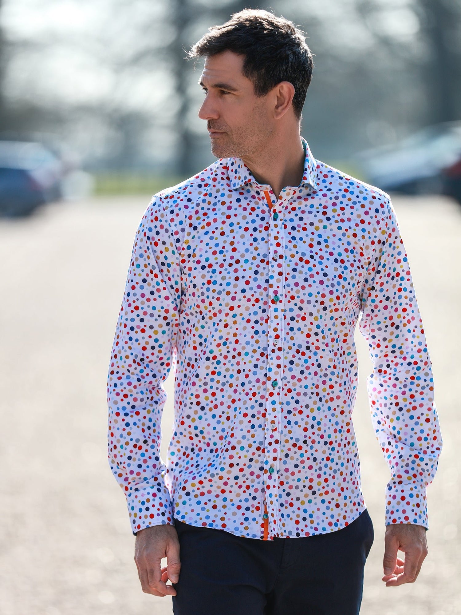 CLASSIC POLKA DOT MEN'S LONG SLEEVE SATIN COTTON SHIRT - Claudio Lugli Shirts