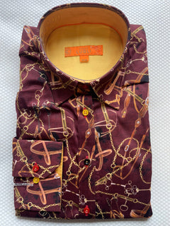 Claudio Lugli Womens Burgundy Equestrian Chain Cotton Shirt Size 10 *RARE* - Claudio Lugli Shirts