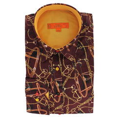 Claudio Lugli Womens Burgundy Equestrian Chain Cotton Shirt Size 10 *RARE* - Claudio Lugli Shirts