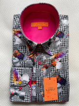 Claudio Lugli Womens Houndstooth Art Face Print Satin Cotton Long Sleeve Shirt *RARE* - Claudio Lugli Shirts