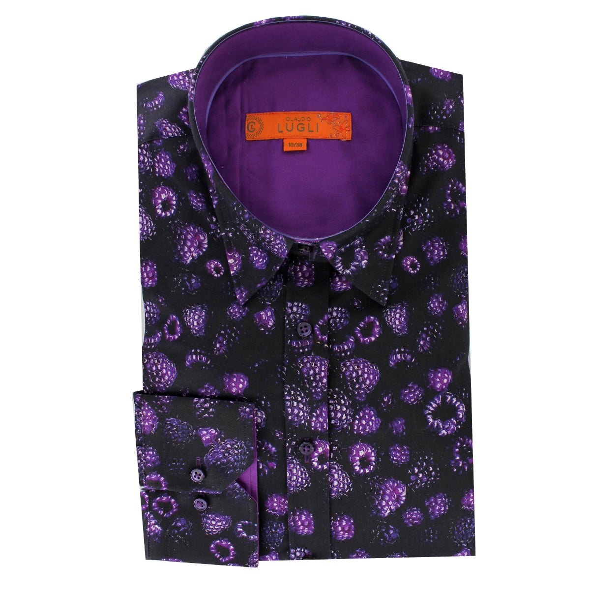 Claudio Lugli Womens Purple Raspberry Print Satin Cotton Shirt Size 10 *RARE* - Claudio Lugli Shirts