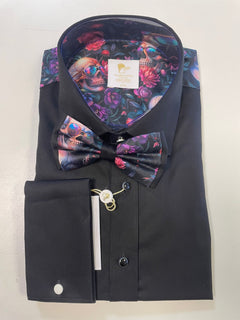 CLT25101 BLACK SKULLS WITH BOWTIE - Claudio Lugli Shirts