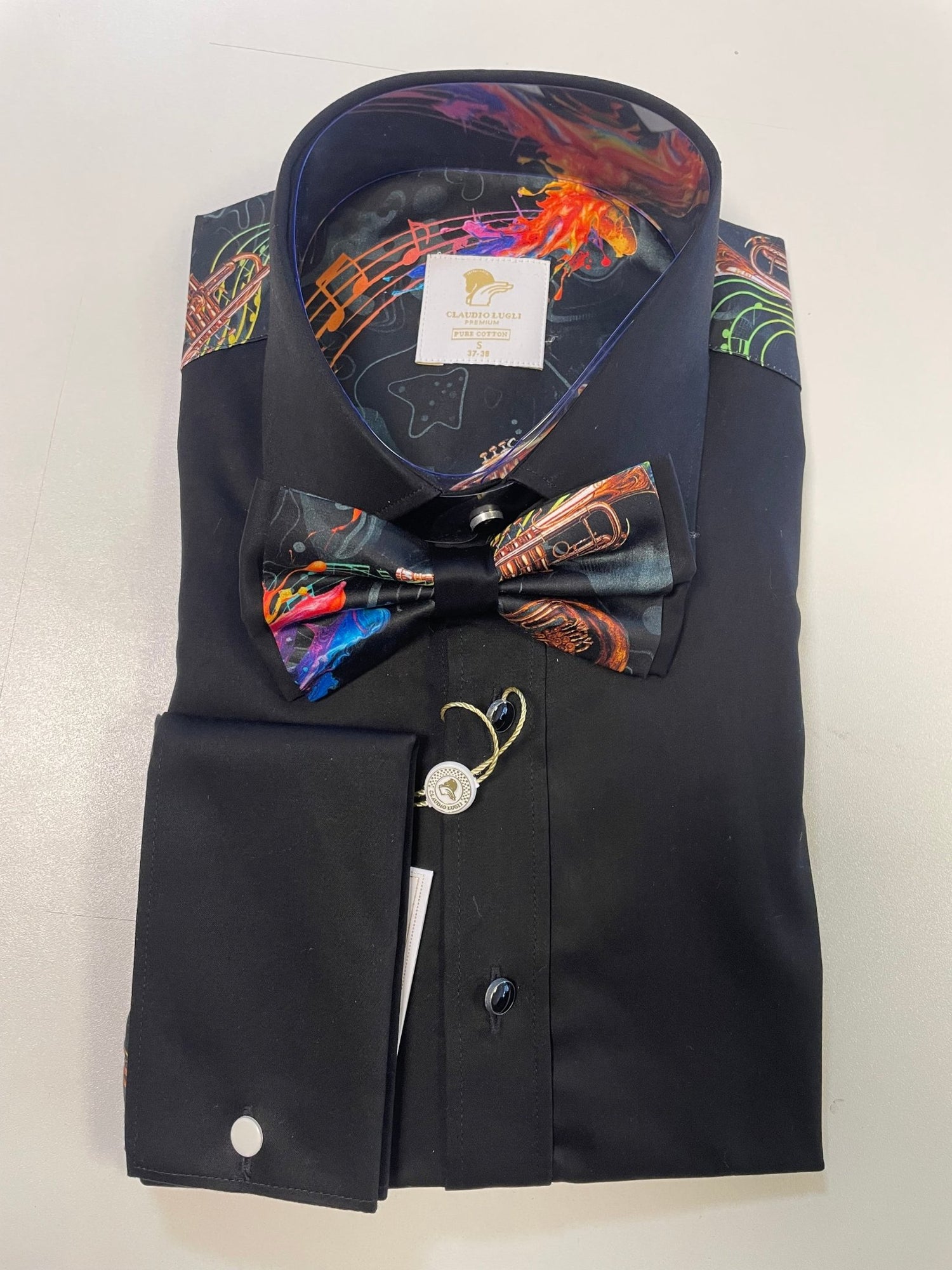 CLT25102 BLACK SAXOPHONE WITH BOWTIE - Claudio Lugli Shirts