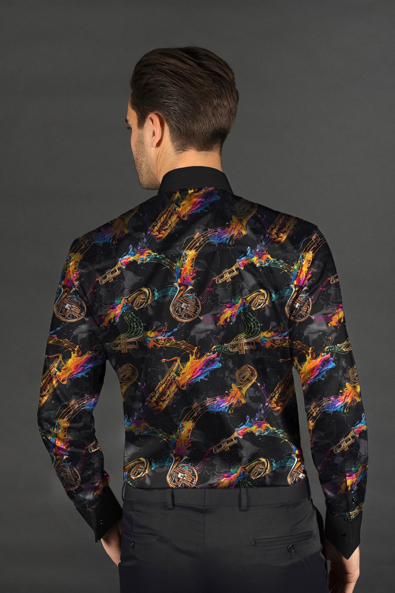 CLT25102 BLACK SAXOPHONE WITH BOWTIE - Claudio Lugli Shirts