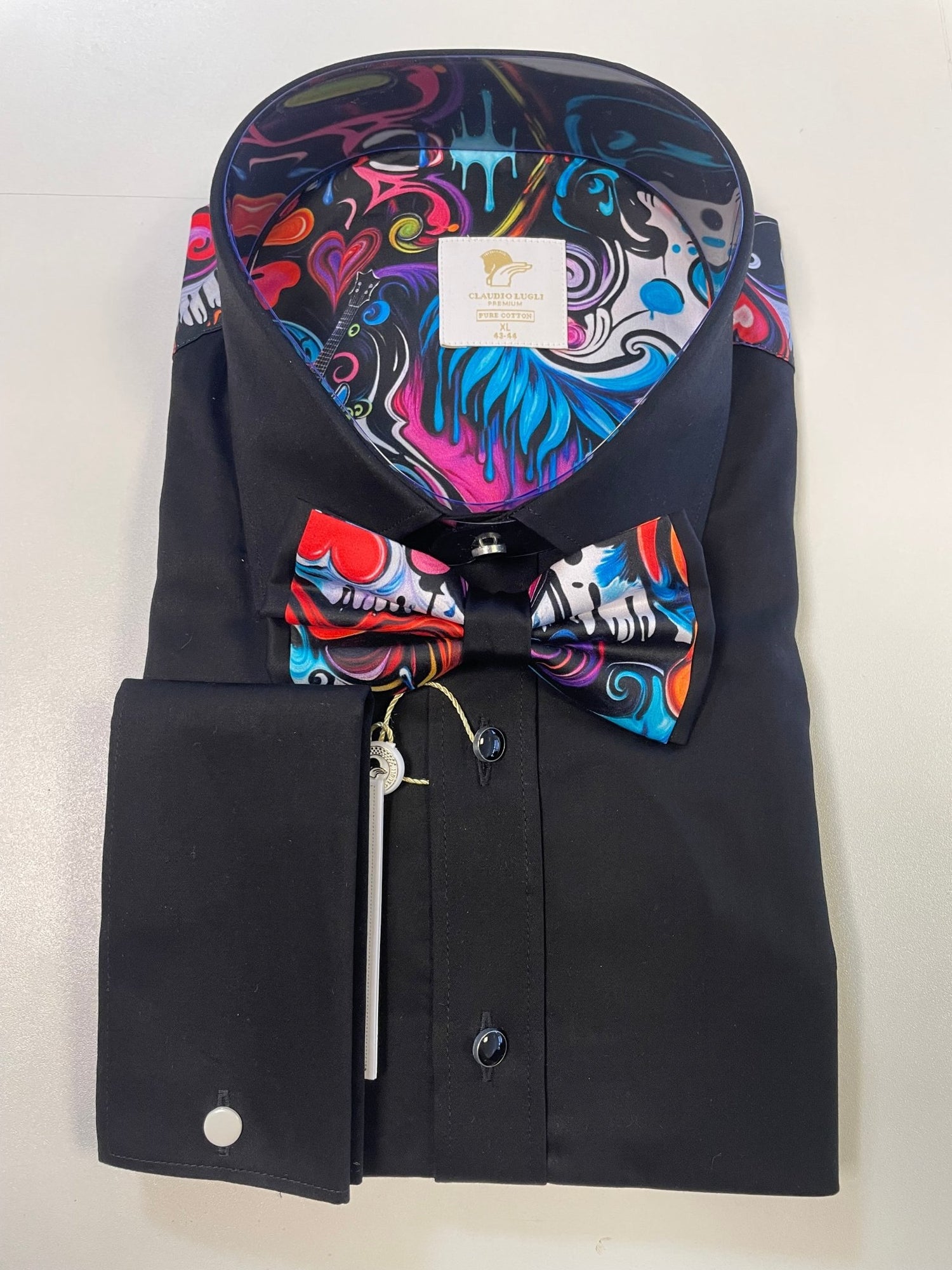 CLT25104 GRAFITI PRINT WITH BOWTIE - Claudio Lugli Shirts