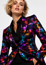 Black smoke print blazer with tailored notch lapels