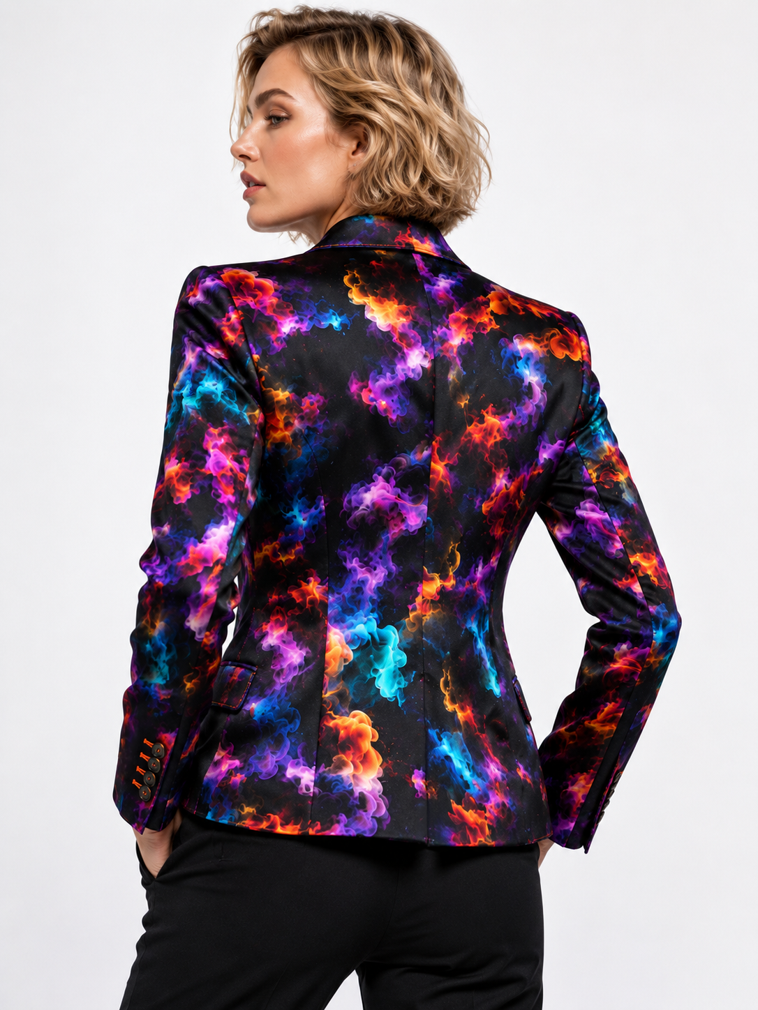 Noir Tempest smoke print blazer in black and silver grey