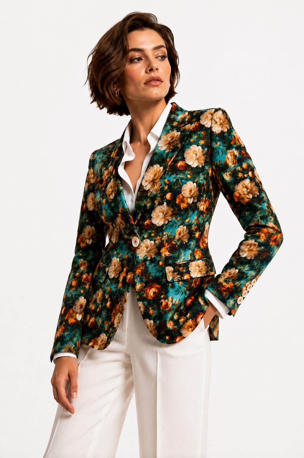 Aqua Renaissance Rose statement blazer for weddings and race days