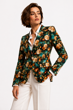 Aqua Renaissance Rose statement blazer for weddings and race days