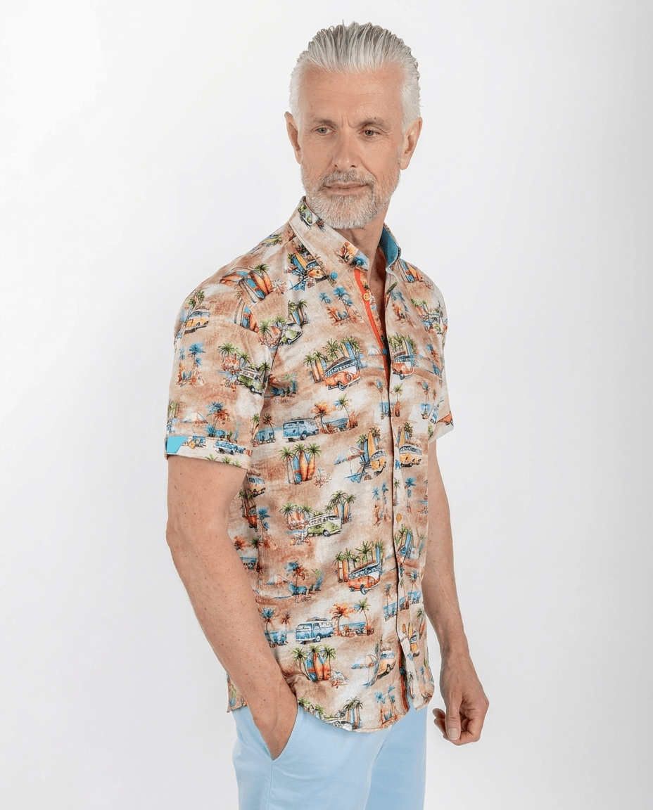 Coastal Camper Cruiser Print Short Sleeve Shirt - Claudio Lugli Shirts