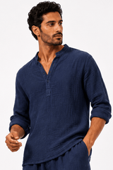 COLLARLESS CLASSIC COTTON KNIT SUMMER SHIRT - Claudio Lugli Shirts
