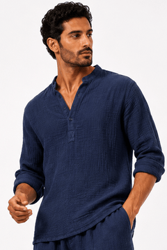 COLLARLESS CLASSIC COTTON KNIT SUMMER SHIRT - Claudio Lugli Shirts