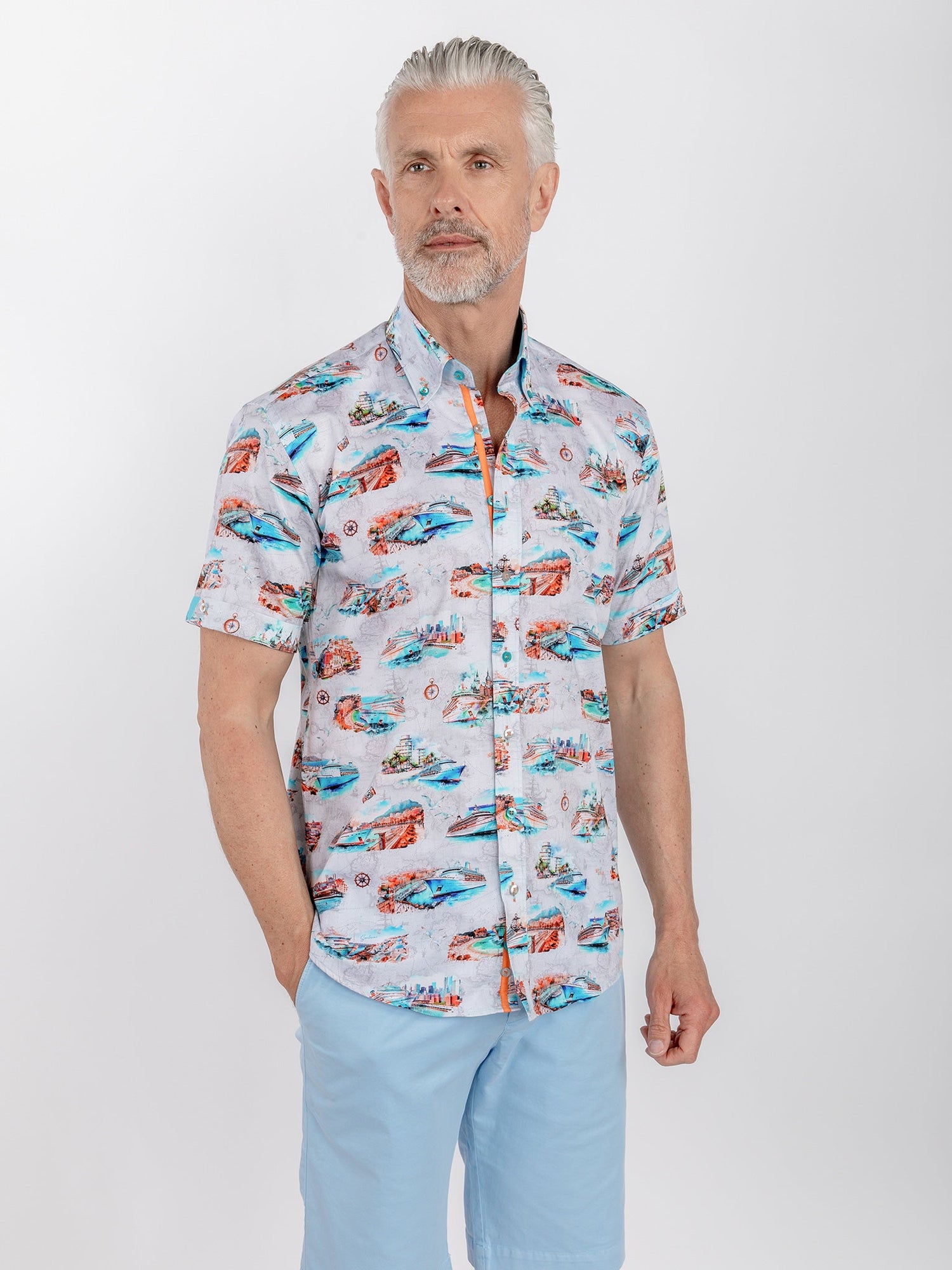 CRUISE LINER PRINT SHORT SLEEVE SHIRT - Claudio Lugli Shirts