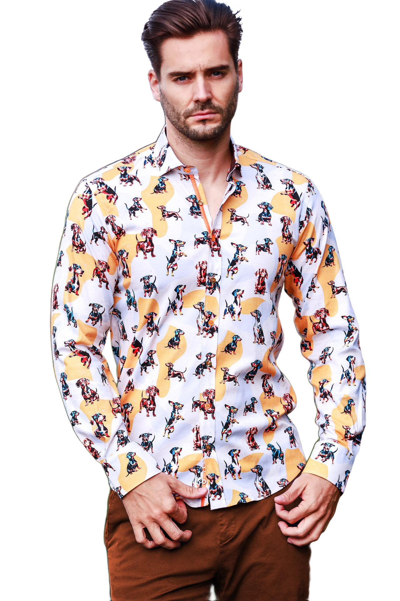 Dachshund Print Sausage Dog Tencel Shirt - Claudio Lugli Shirts