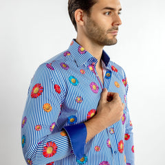 DAISY STRIPE PRINT SHIRT - Premium Men's Patterned Shirt by Claudio Lugli | Bold Design, Tailored Fit, Best Printed Shirts