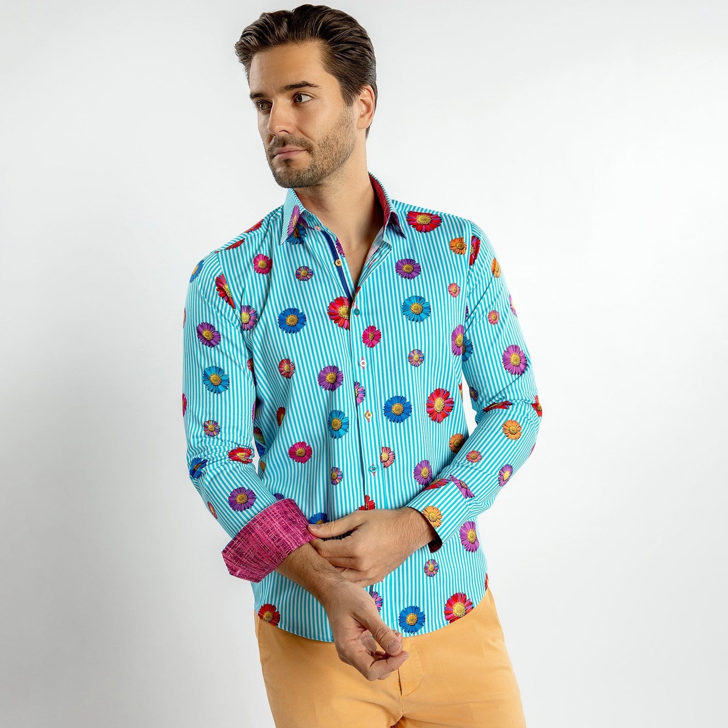 DAISY STRIPE PRINT SHIRT - Premium Men's Patterned Shirt by Claudio Lugli | Bold Design, Tailored Fit, Best Printed Shirts