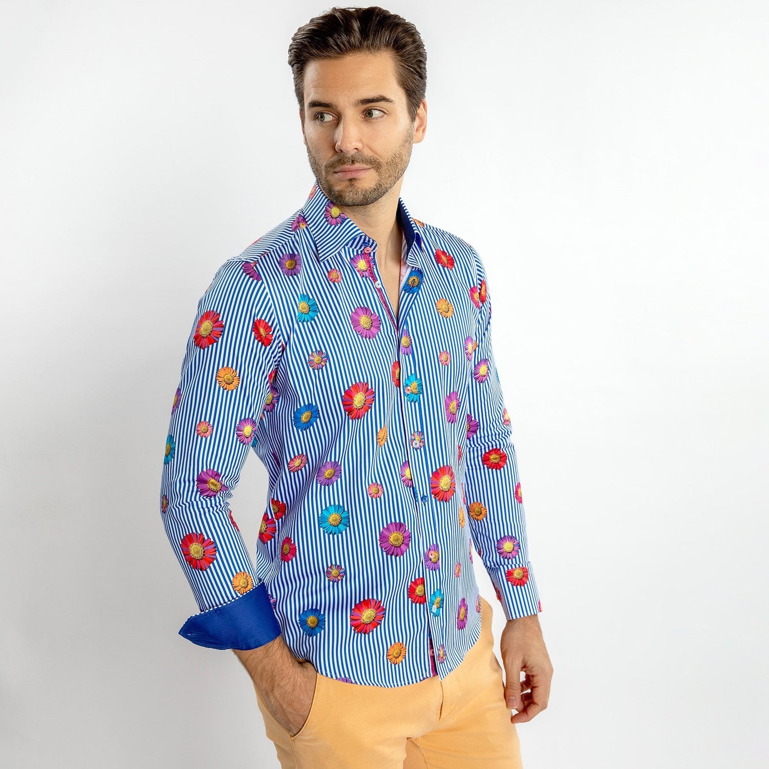 DAISY STRIPE PRINT SHIRT - Premium Men's Patterned Shirt by Claudio Lugli | Bold Design, Tailored Fit, Best Printed Shirts