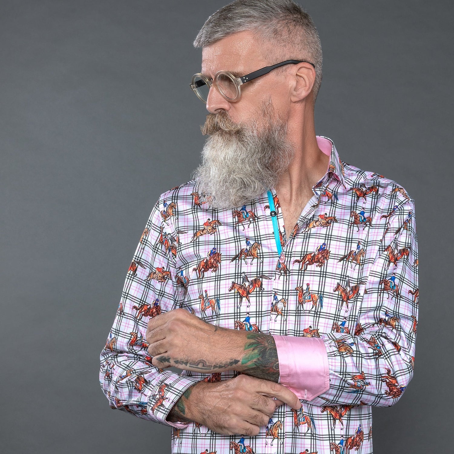 DRESSAGE HORSES CHECK  PRINT SHIRT - Premium Men's Patterned Shirt by Claudio Lugli | Bold Design, Tailored Fit, Best Printed Shirts