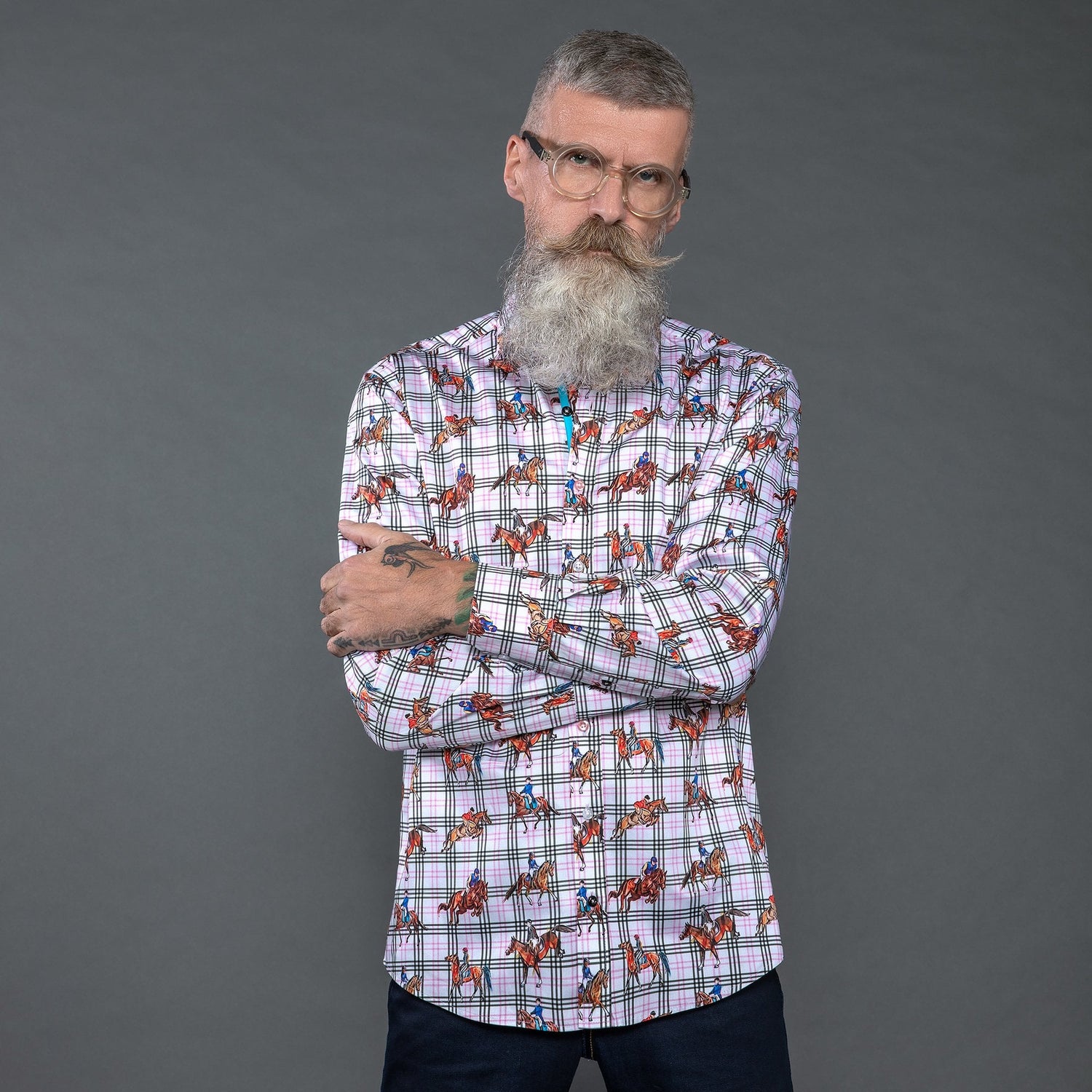 DRESSAGE HORSES CHECK  PRINT SHIRT - Premium Men's Patterned Shirt by Claudio Lugli | Bold Design, Tailored Fit, Best Printed Shirts