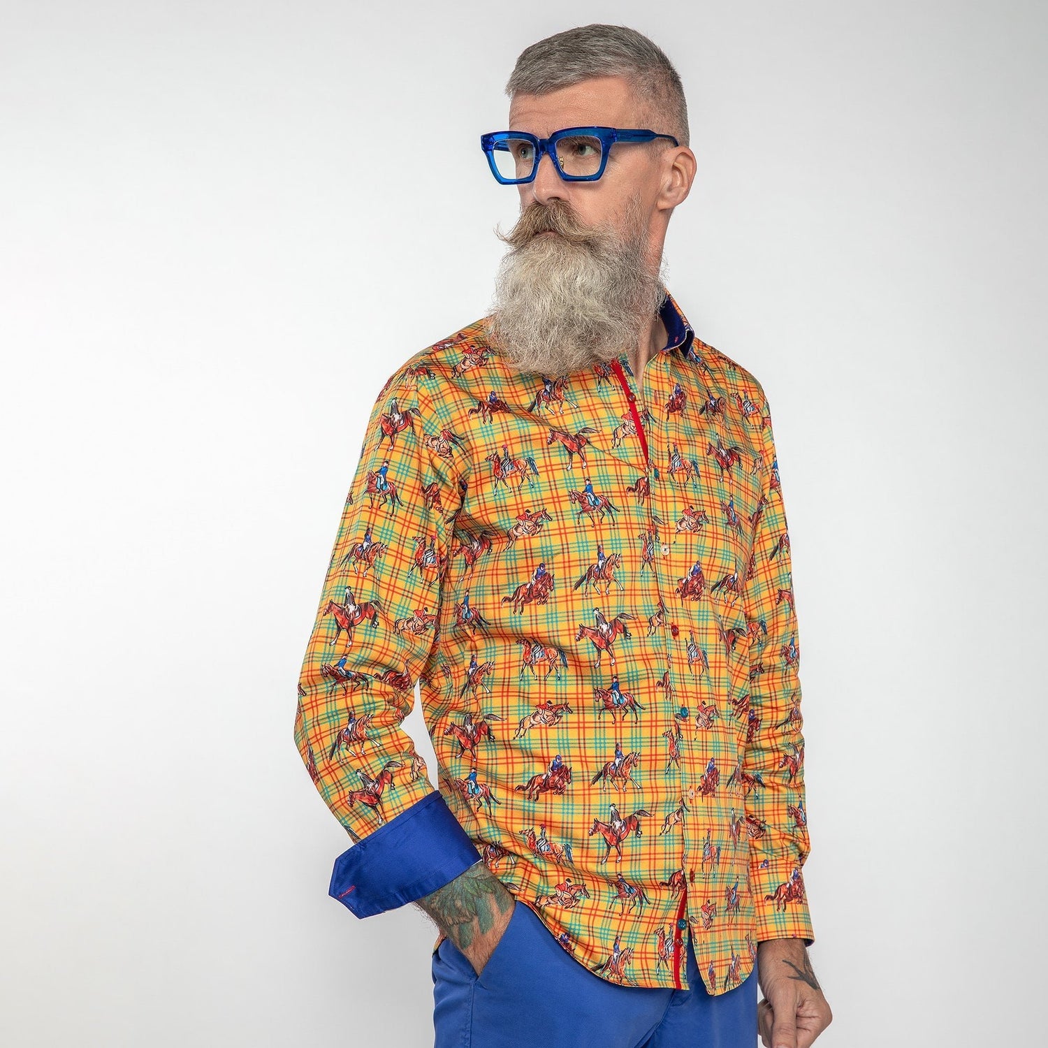 DRESSAGE HORSES CHECK  PRINT SHIRT - Premium Men's Patterned Shirt by Claudio Lugli | Bold Design, Tailored Fit, Best Printed Shirts