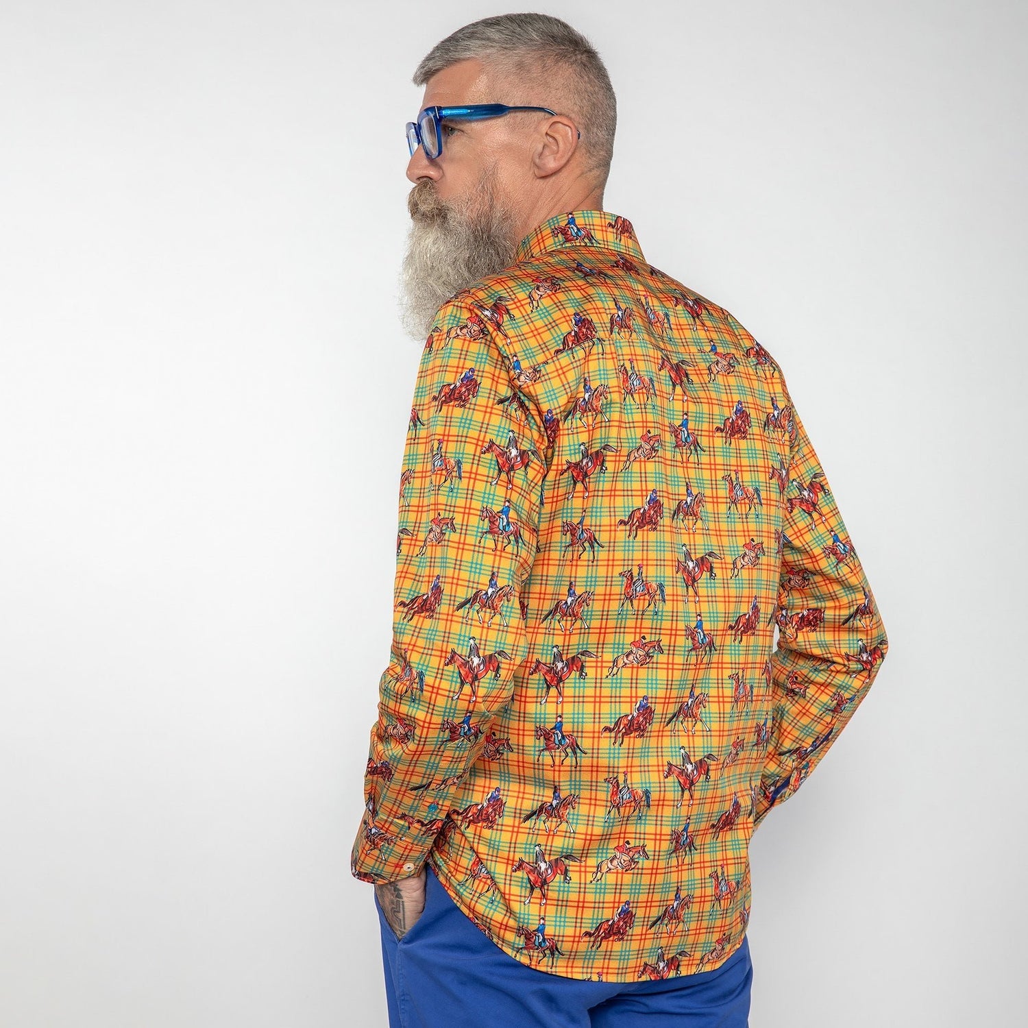 DRESSAGE HORSES CHECK  PRINT SHIRT - Premium Men's Patterned Shirt by Claudio Lugli | Bold Design, Tailored Fit, Best Printed Shirts