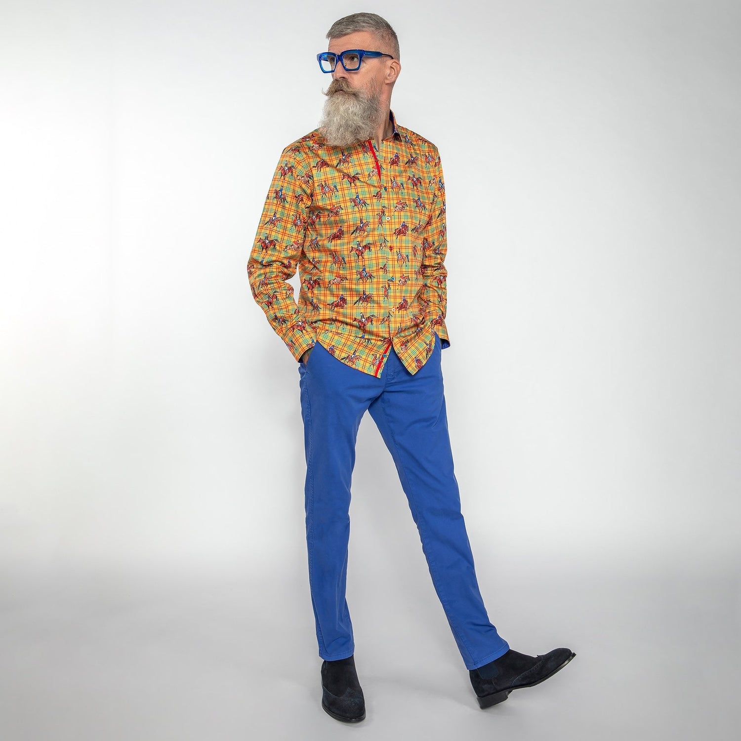 DRESSAGE HORSES CHECK  PRINT SHIRT - Premium Men's Patterned Shirt by Claudio Lugli | Bold Design, Tailored Fit, Best Printed Shirts