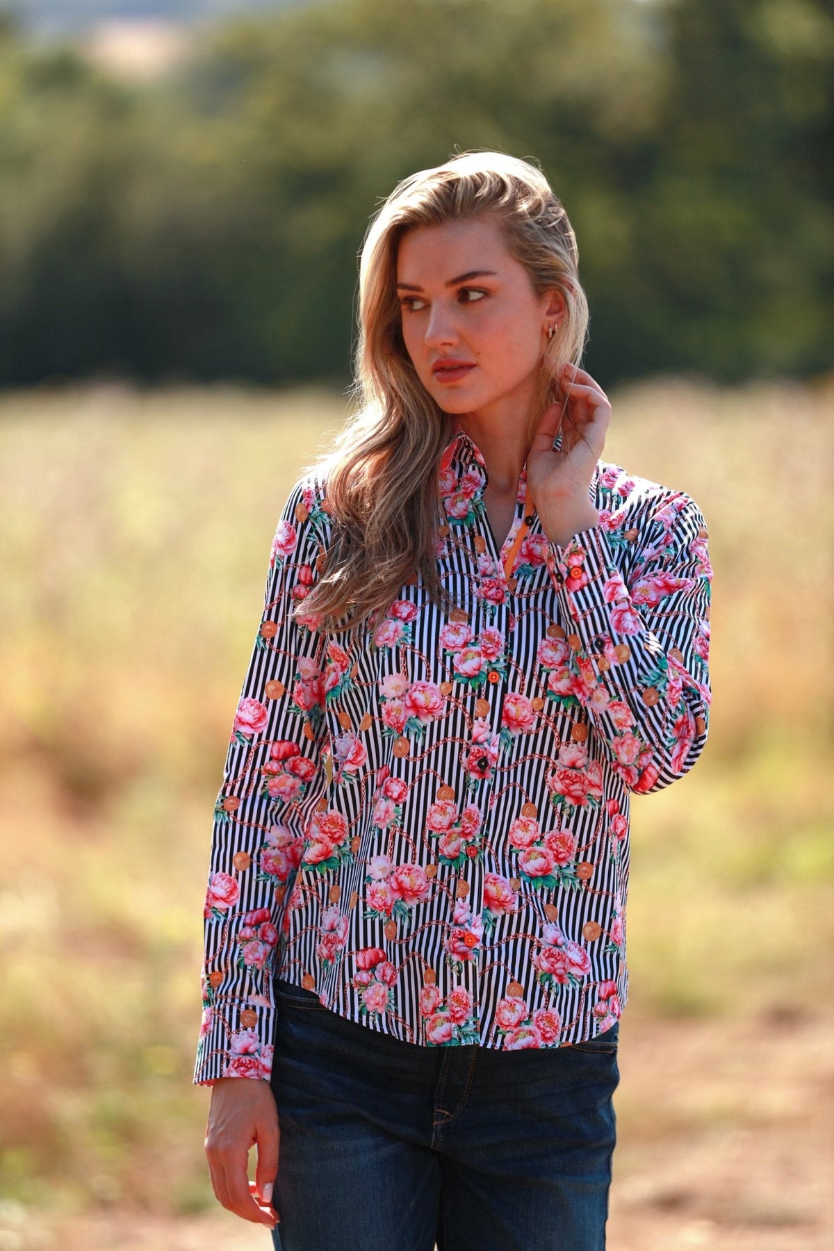 Eternal Bloom Stripe Peony Print Shirt
