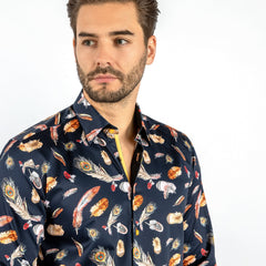FEATHERS FLOATING PRINT SHIRT – Premium Men's Patterned Shirt by Claudio Lugli | Bold Design, Tailored Fit, Best Printed Shirts