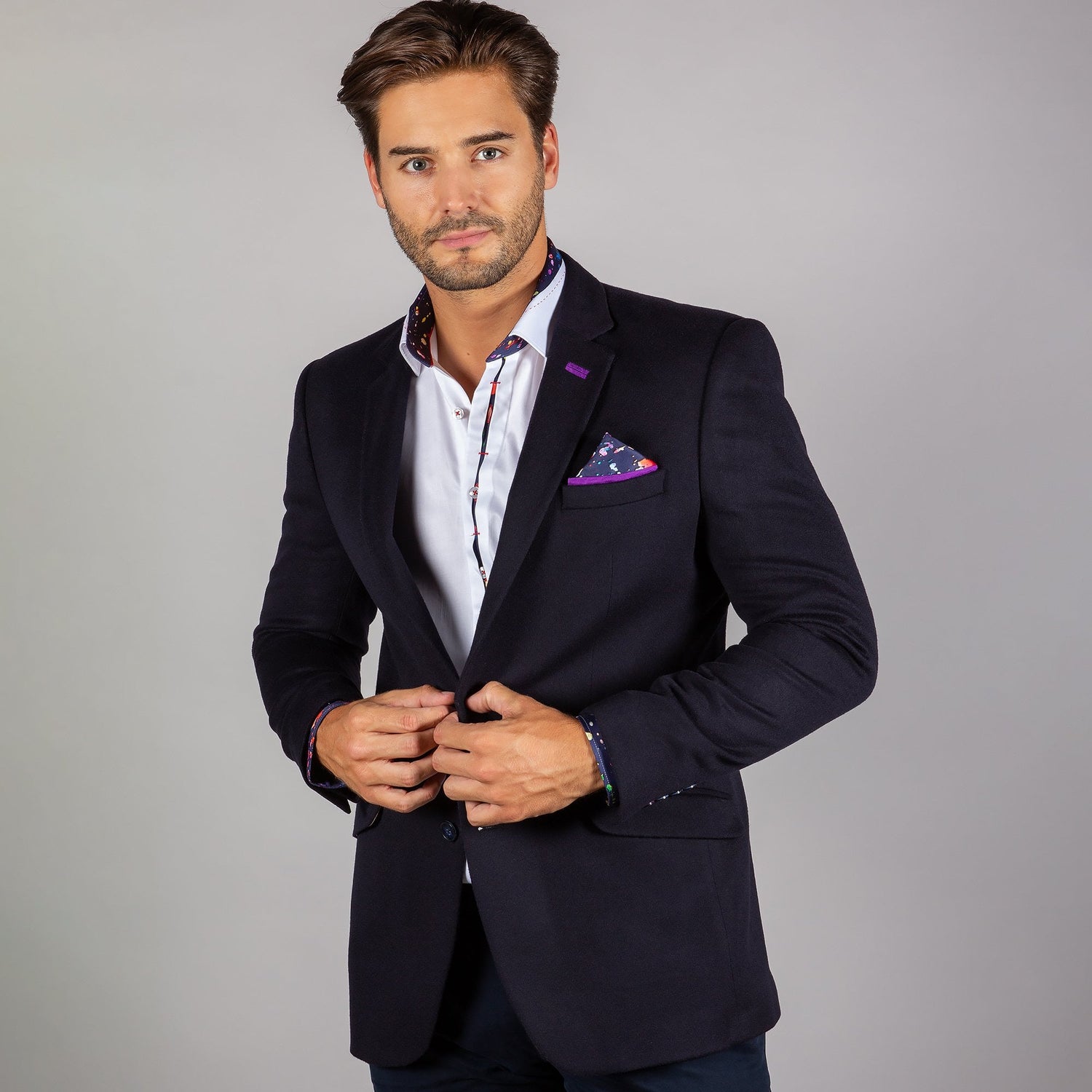 FITTED JACKET WITH PURPLE PIPING - Claudio Lugli Shirts