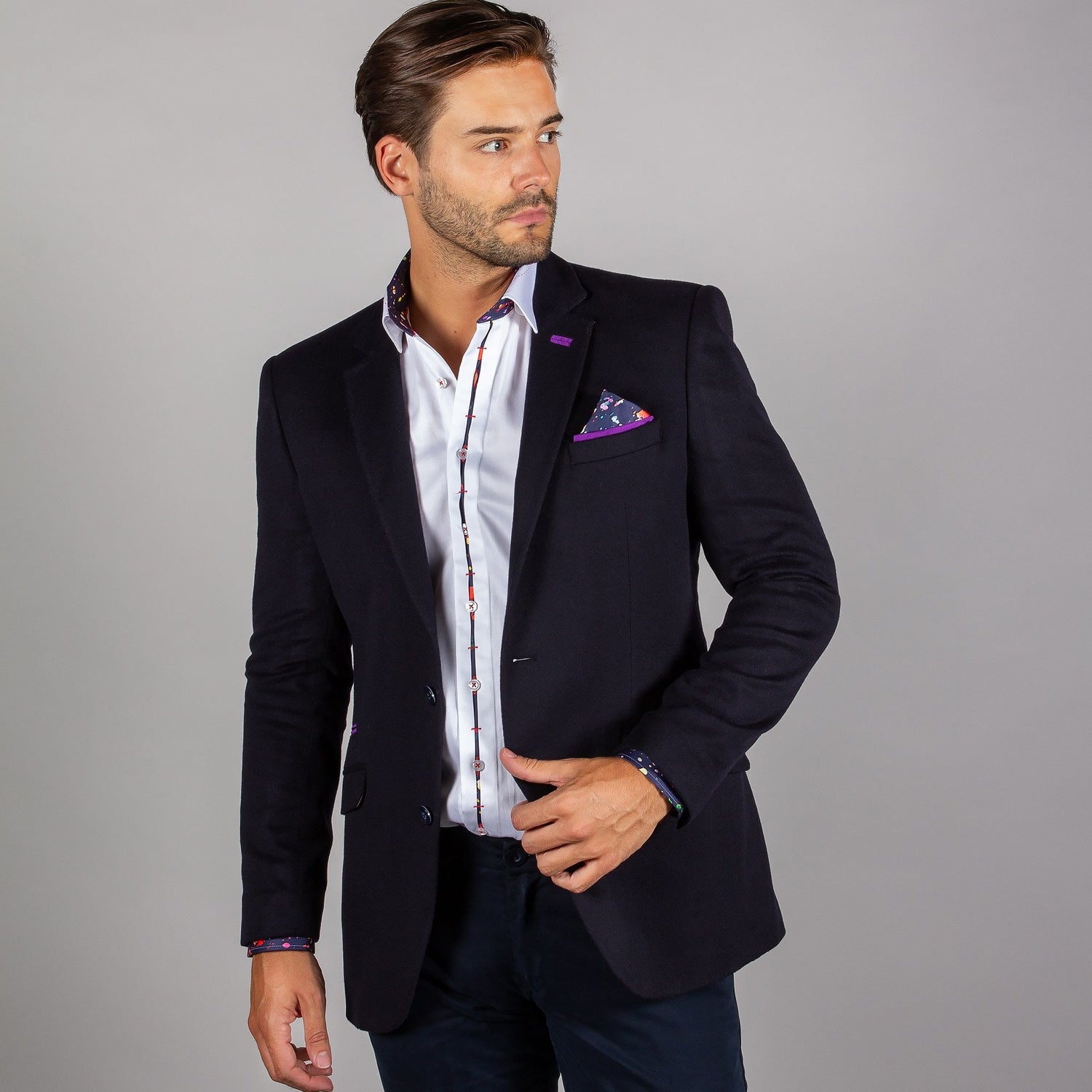 FITTED JACKET WITH PURPLE PIPING - Claudio Lugli Shirts