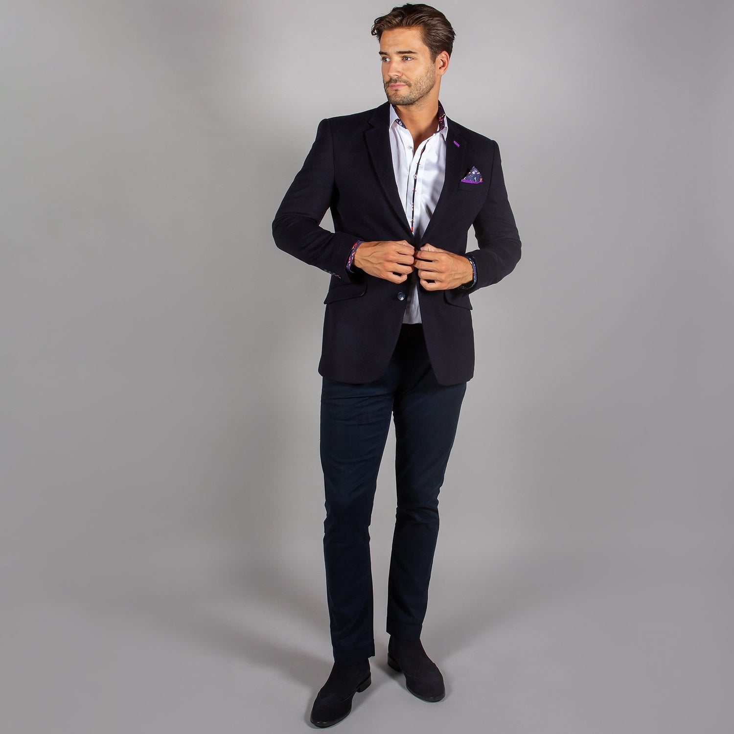 FITTED JACKET WITH PURPLE PIPING - Claudio Lugli Shirts