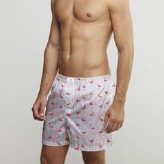 FLAMINGO RAINDROP COTTON POPLIN PRINT BOXER SHORTS - Premium Men's Patterned Shirt by Claudio Lugli | Bold Design, Tailored Fit, Best Printed Shirts