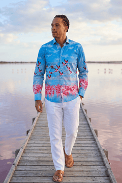 Flamingos in Flight Placement Print Shirt - Claudio Lugli Shirts