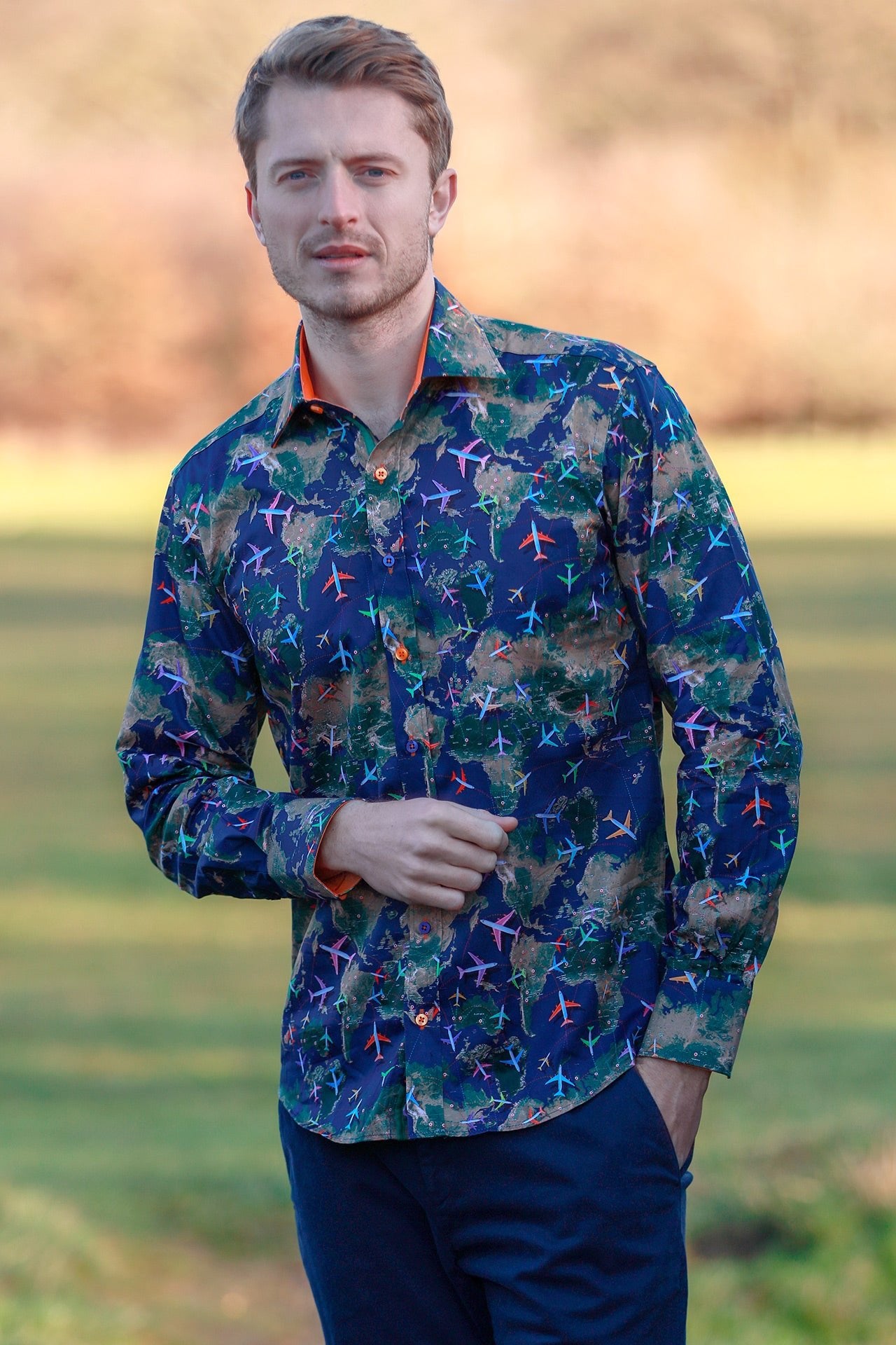 Flight Map Satin Cotton Printed Shirt | Claudio Lugli – Claudio