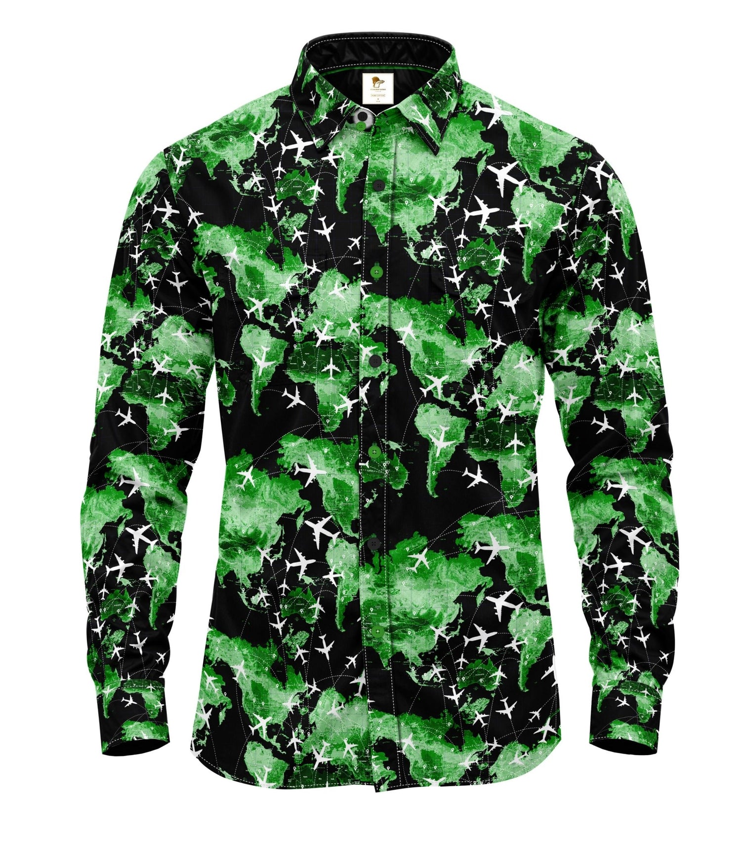 FLIGHT MAP SATIN COTTON PRINTED SHIRT - Claudio Lugli Shirts