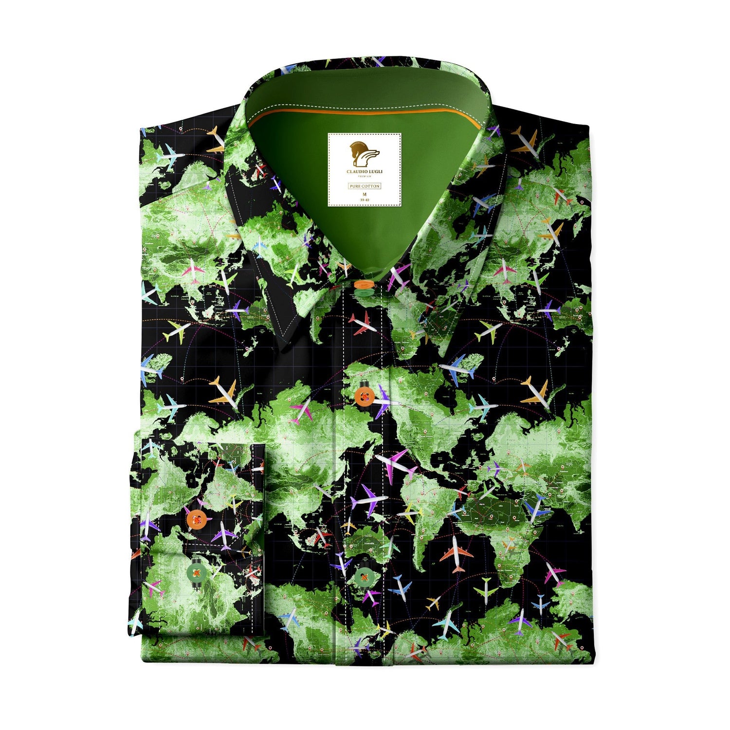 FLIGHT MAP SATIN COTTON PRINTED SHIRT - Claudio Lugli Shirts