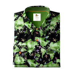 FLIGHT MAP SATIN COTTON PRINTED SHIRT - Claudio Lugli Shirts