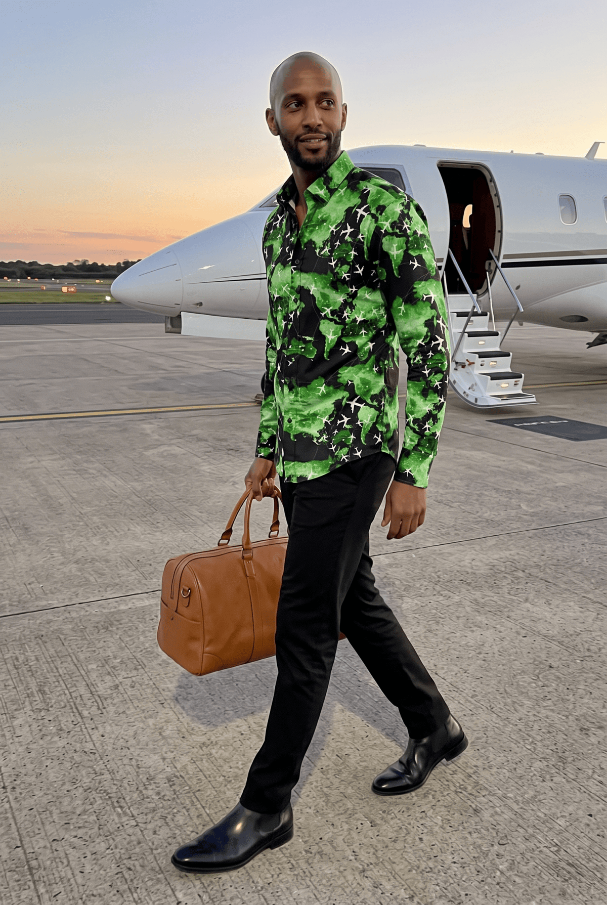 Flight Map Satin Cotton Printed Shirt - Claudio Lugli Shirts