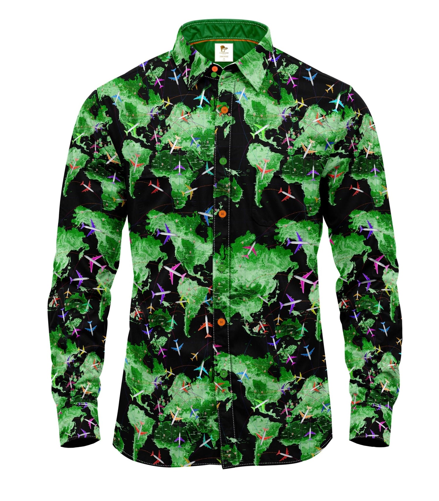 FLIGHT MAP SATIN COTTON PRINTED SHIRT - Claudio Lugli Shirts