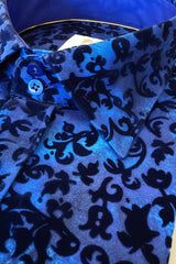 FLORAL FLOCKING SHIRT ON VIBRANT ELECTRIC BLUE TENCEL BASE - Claudio Lugli Shirts