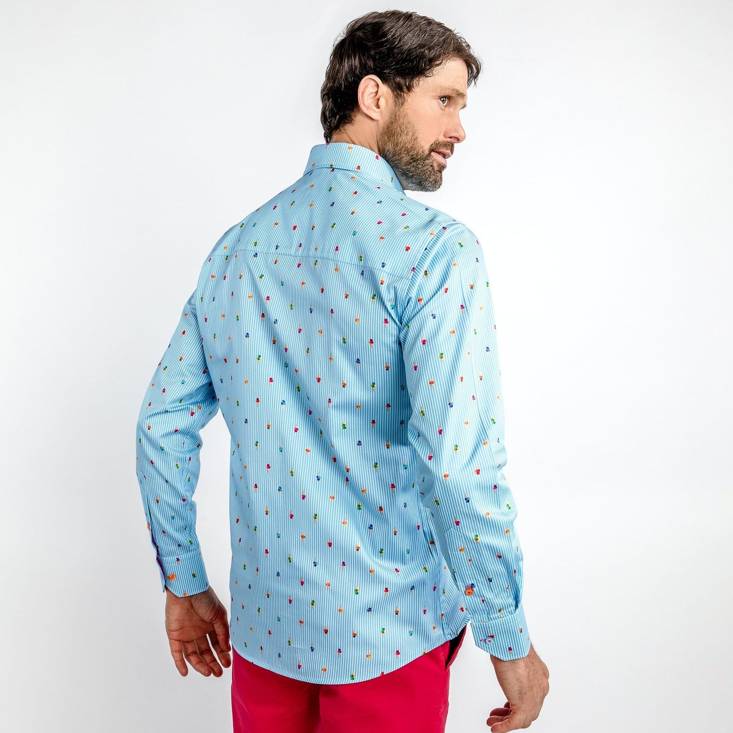 GELATO CONES ON PIN STRIPE PRINT SHIRT – Premium Men's Patterned Shirt by Claudio Lugli | Bold Design, Tailored Fit, Best Printed Shirts