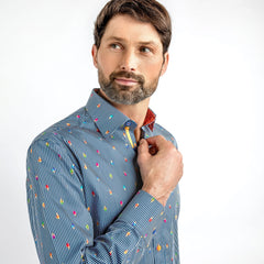 GELATO CONES ON PIN STRIPE PRINT SHIRT – Premium Men's Patterned Shirt by Claudio Lugli | Bold Design, Tailored Fit, Best Printed Shirts