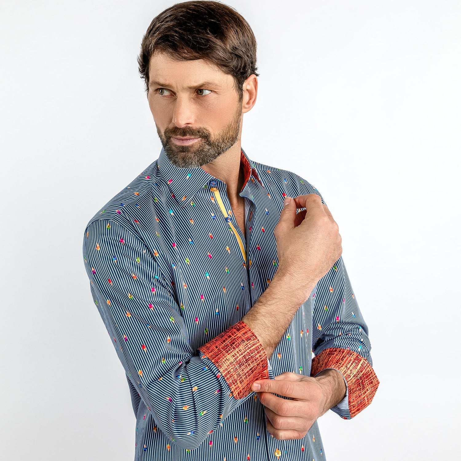 GELATO CONES ON PIN STRIPE PRINT SHIRT – Premium Men's Patterned Shirt by Claudio Lugli | Bold Design, Tailored Fit, Best Printed Shirts