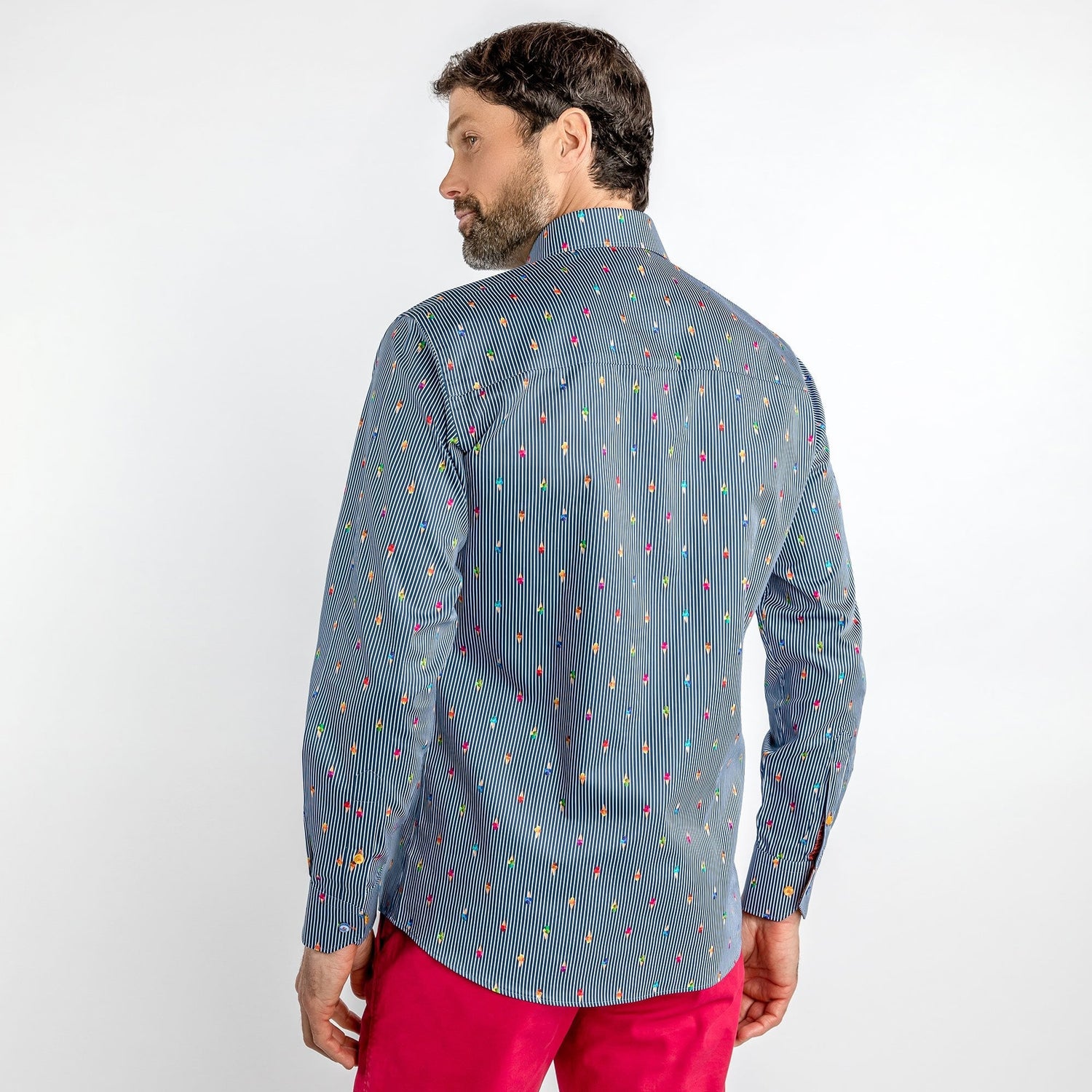 GELATO CONES ON PIN STRIPE PRINT SHIRT – Premium Men's Patterned Shirt by Claudio Lugli | Bold Design, Tailored Fit, Best Printed Shirts